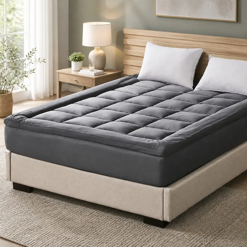 Mattress Topper Bamboo Charcoal Fibre King Size Fitted Elastic Bedding