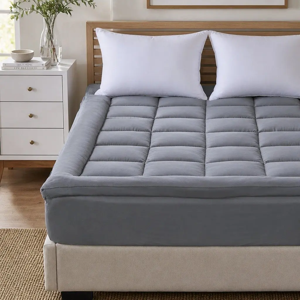 Mattress Topper Bamboo Charcoal Fibre King Size Fitted Elastic Bedding
