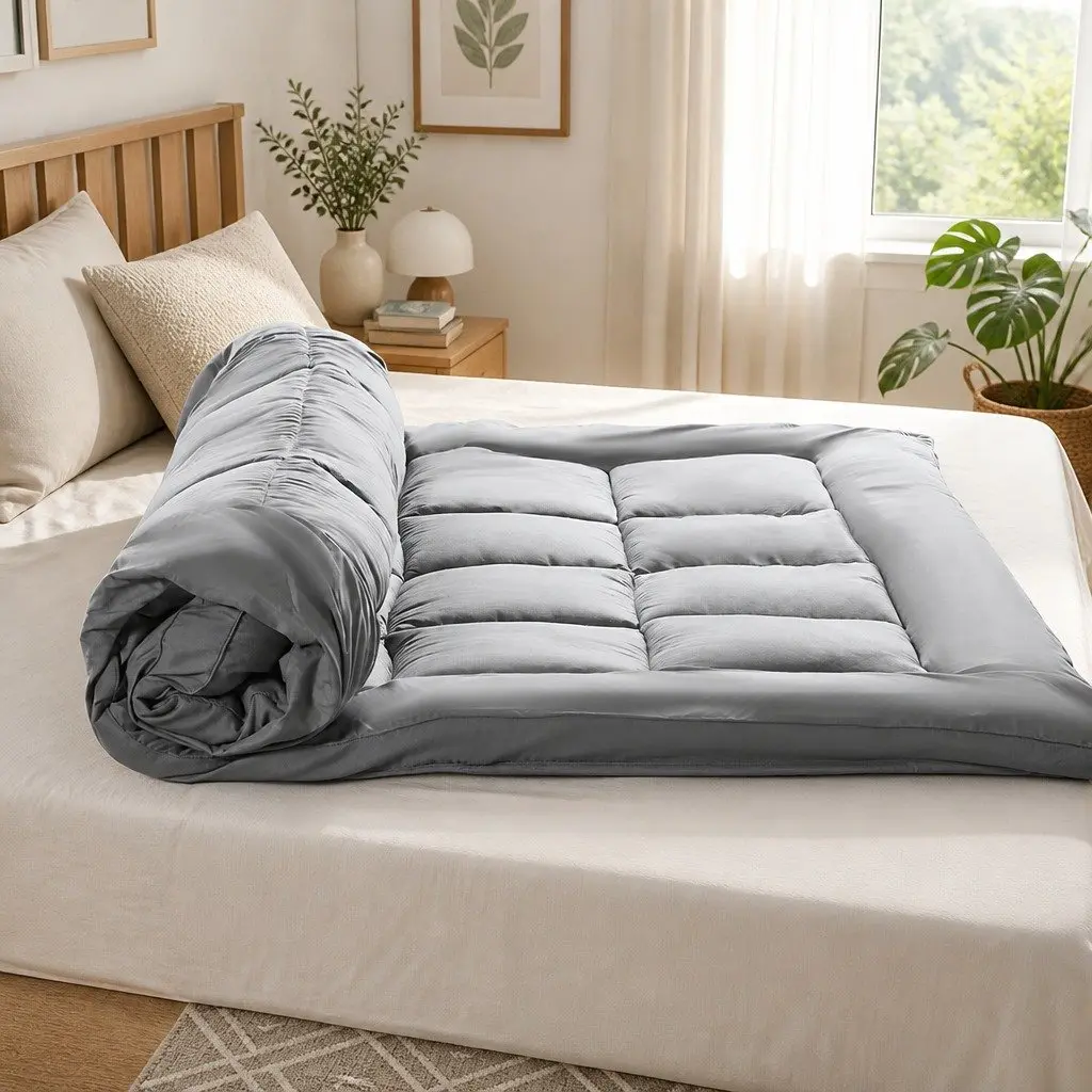 Mattress Topper Bamboo Charcoal Fibre King Single Fitted Elastic Edge