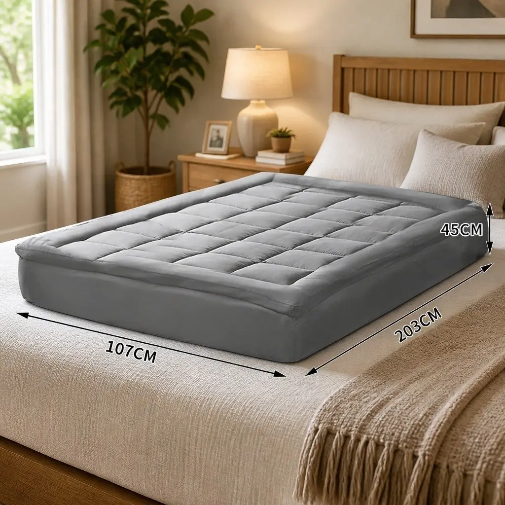 Mattress Topper Bamboo Charcoal Fibre King Single Fitted Elastic Edge