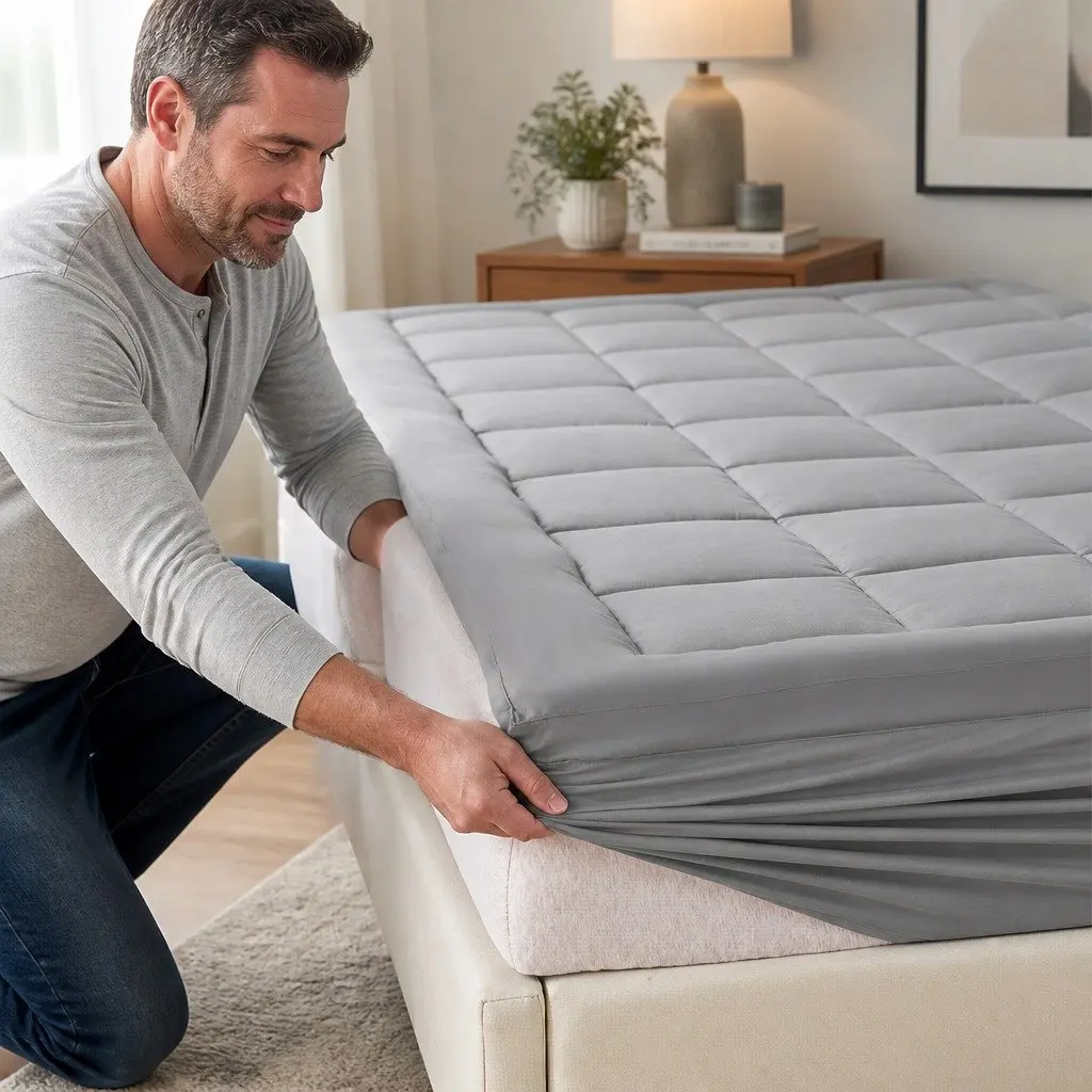 Mattress Topper Bamboo Charcoal Fibre King Single Fitted Elastic Edge