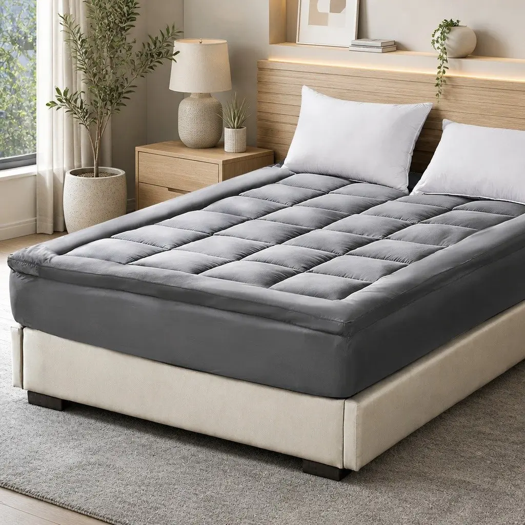 Mattress Topper Bamboo Charcoal Fibre King Single Fitted Elastic Edge