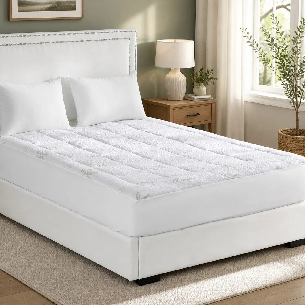 Bamboo Pillowtop Mattress Topper Cooling Queen Size Fitted