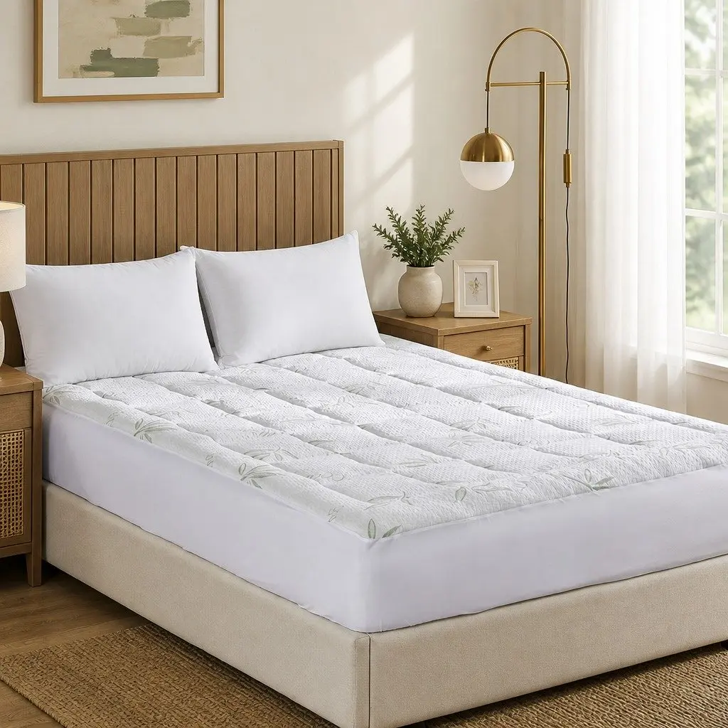 Bamboo Pillowtop Mattress Topper Cooling Queen Size Fitted