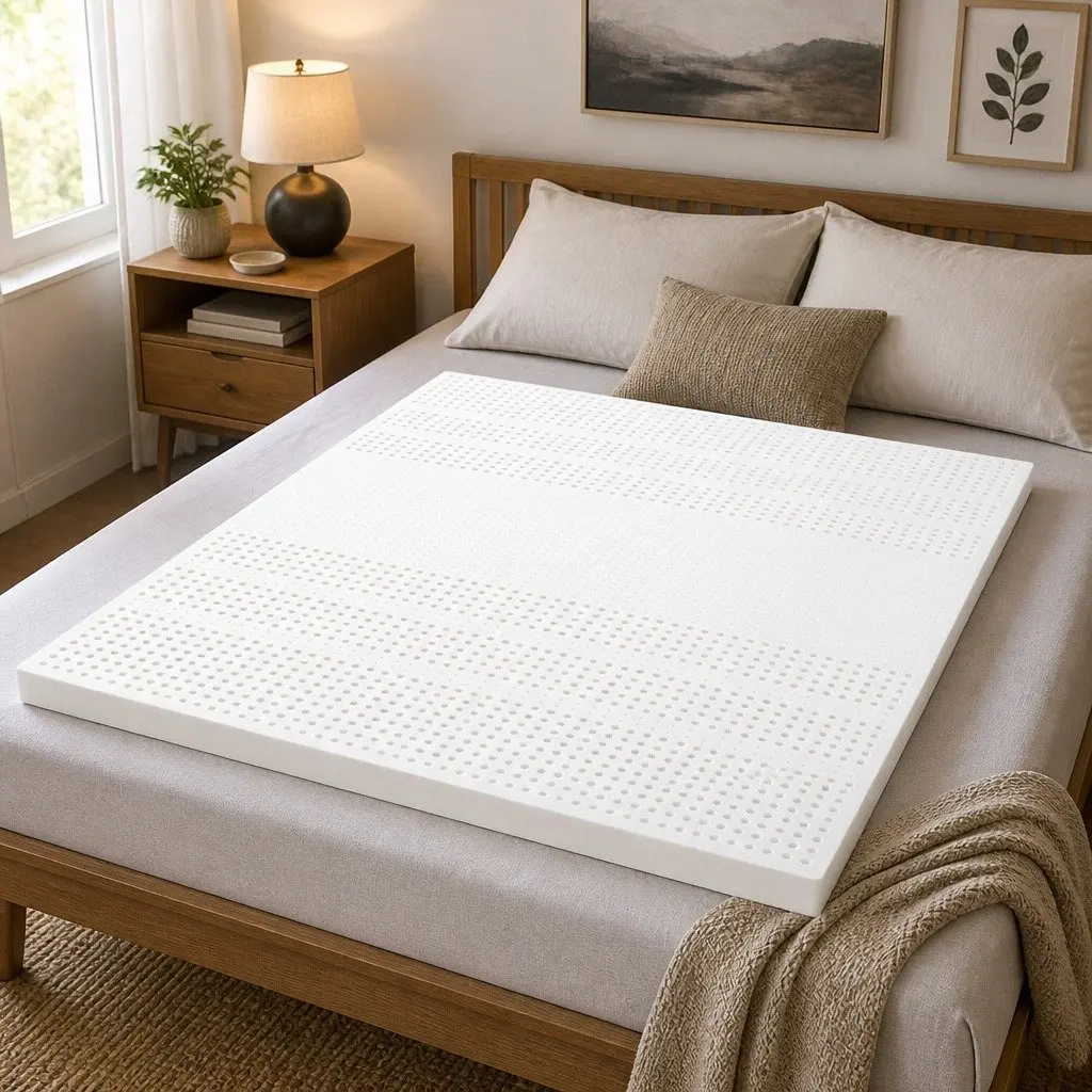 Natural Latex Mattress Topper 5cm Thick 7-Zone Support Queen Size Breathable