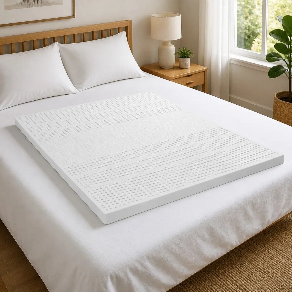 Natural Latex Mattress Topper 5cm Thick 7-Zone Support Queen Size Breathable