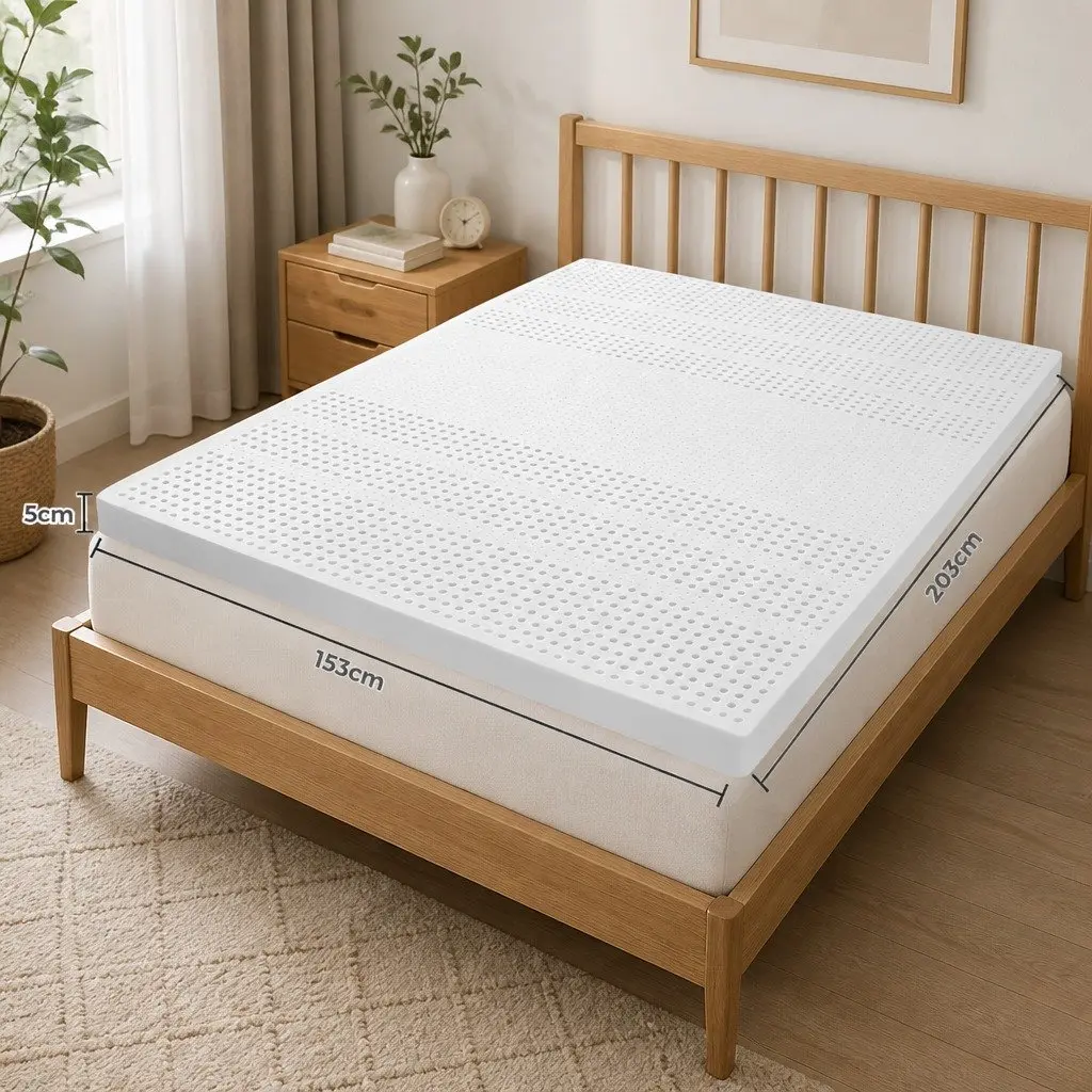 Natural Latex Mattress Topper 5cm Thick 7-Zone Support Queen Size Breathable