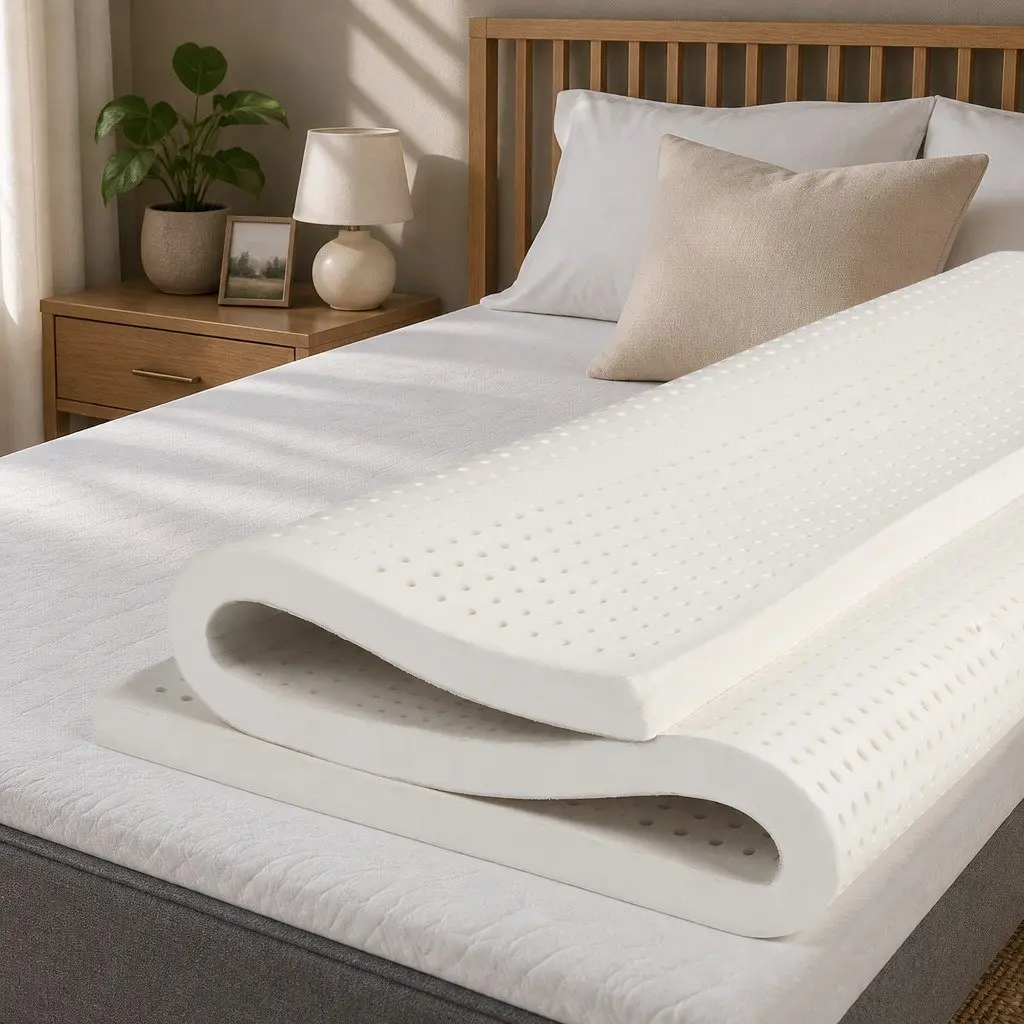 Natural Latex Mattress Topper 5cm Thick 7-Zone Support Queen Size Breathable