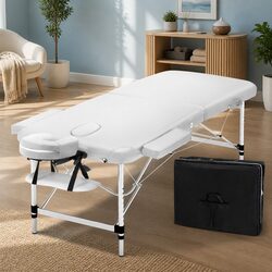 Portable Massage Table 75cm 2 Fold Aluminium White Beauty Therapy Bed Adjustable