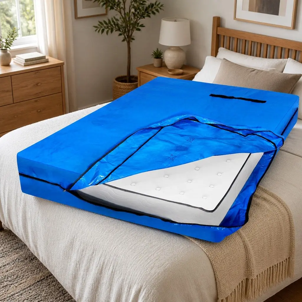 Mattress Bag Protector Heavy-Duty Plastic King Size with Zip Handles and Tear-Resistant Material