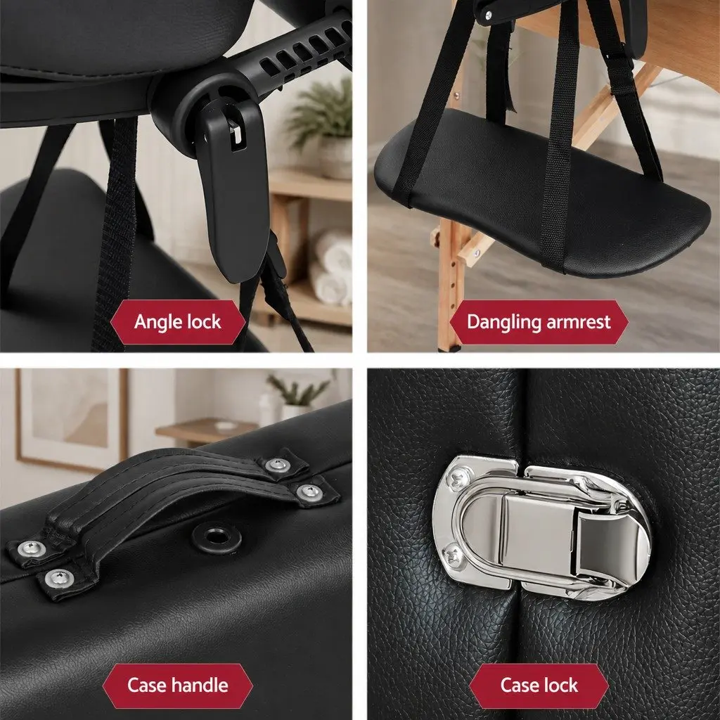 Portable Massage Table 70cm 2 Fold Wooden Beauty Therapy Waxing Bed Black