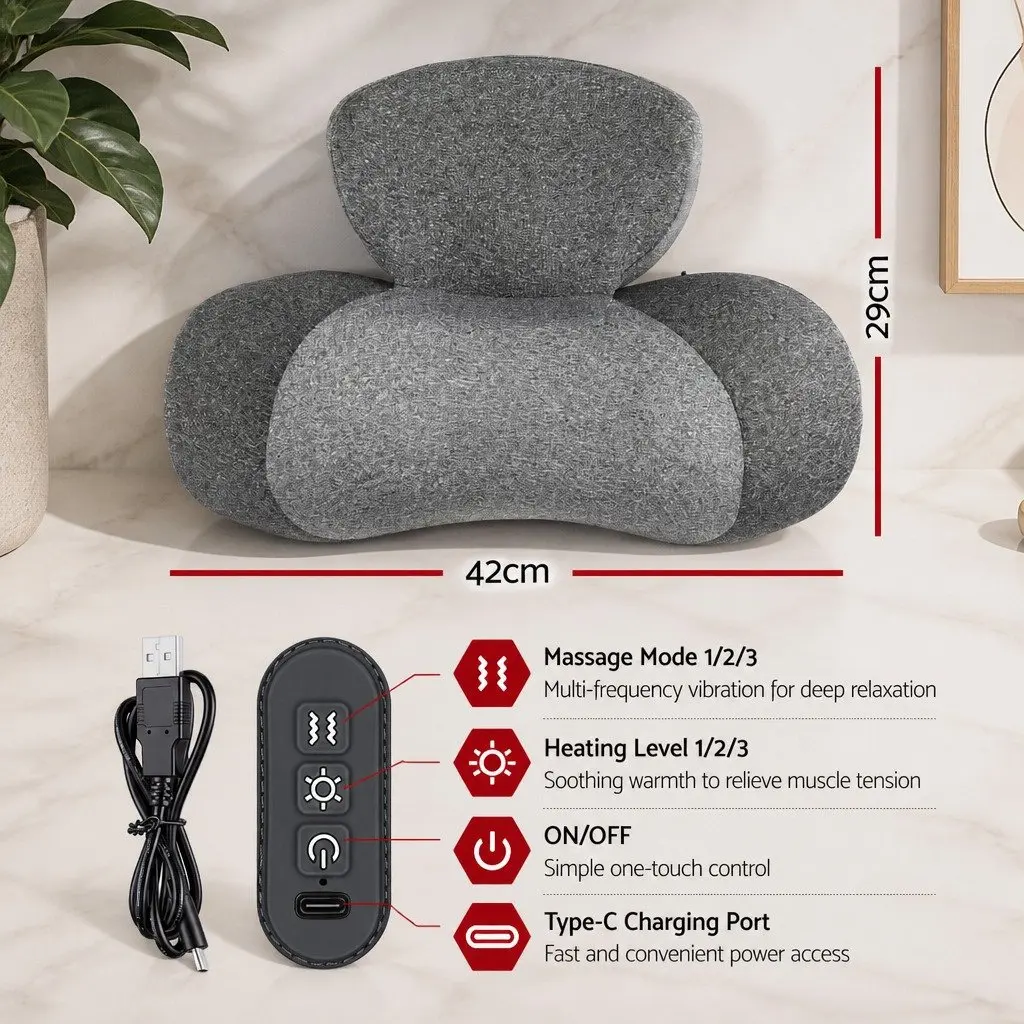 Neck Massager Pillow 2-in-1 Memory Foam Cervical Support Heat Vibration Therapy