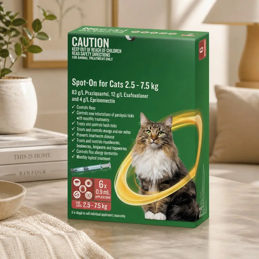 Spot-On for Cats 2.5-7.5kg 6 Pack Flea Tick Worm Treatment