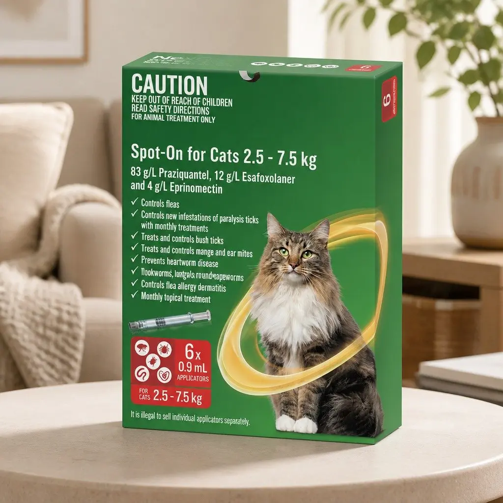 Spot-On for Cats 2.5-7.5kg 6 Pack Flea Tick Worm Treatment