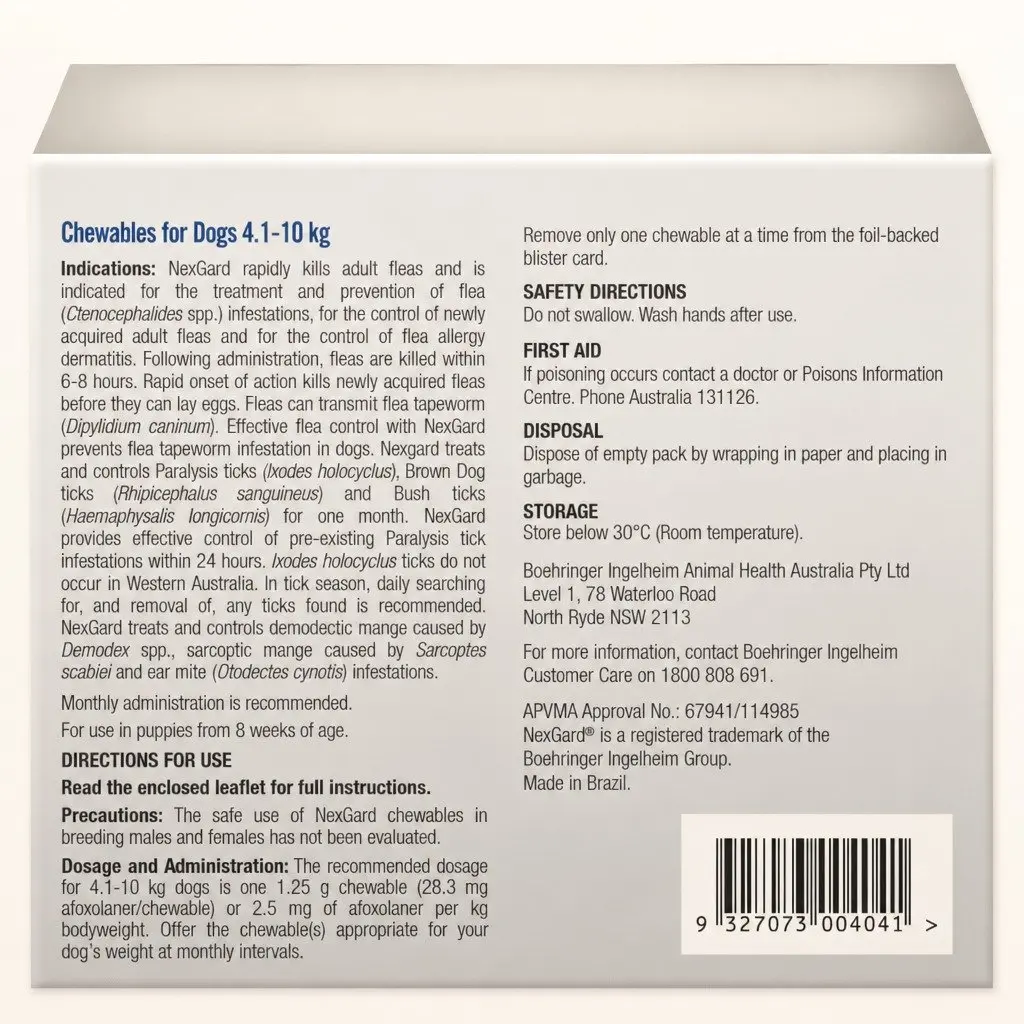 Chewable Flea and Tick Tablets Soft for Dogs 4.1-10kg 3 Pack Blue