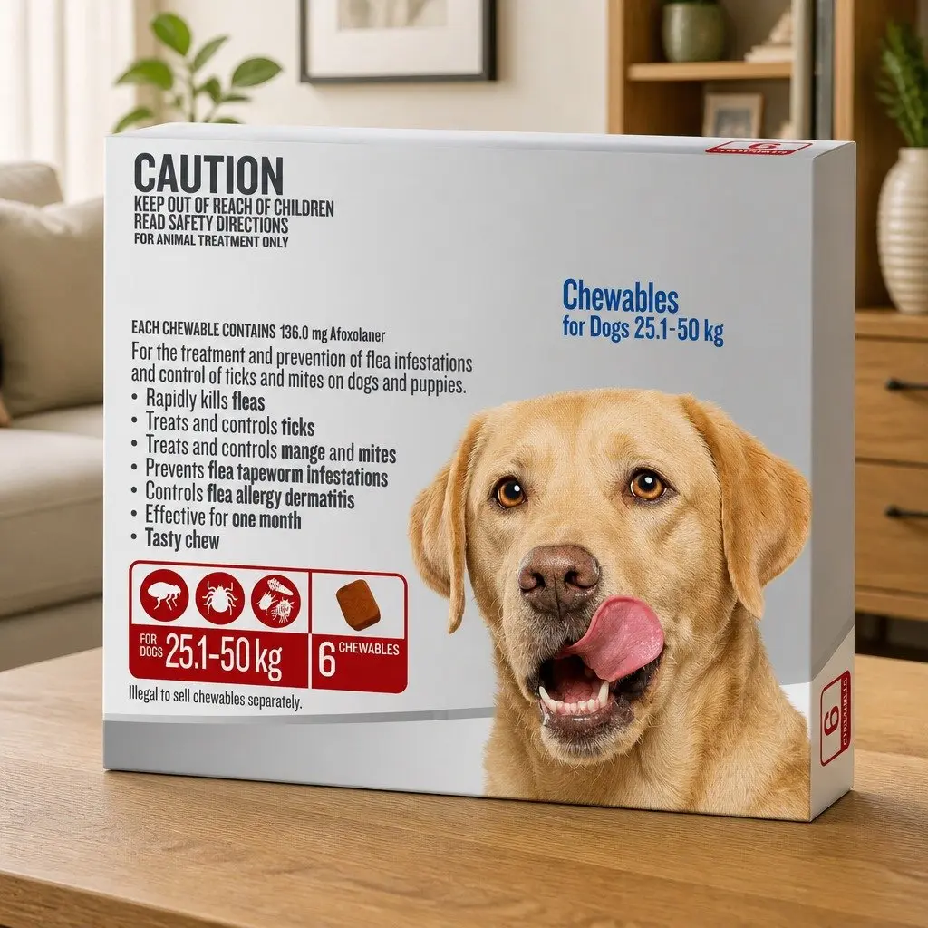 Flea and Tick Chewable Tablets for XLarge Dogs 25.1-50kg Red 6 Pack