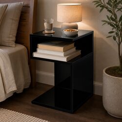Bedside Table with Drawers Open Shelves Storage Side Night Stand Black