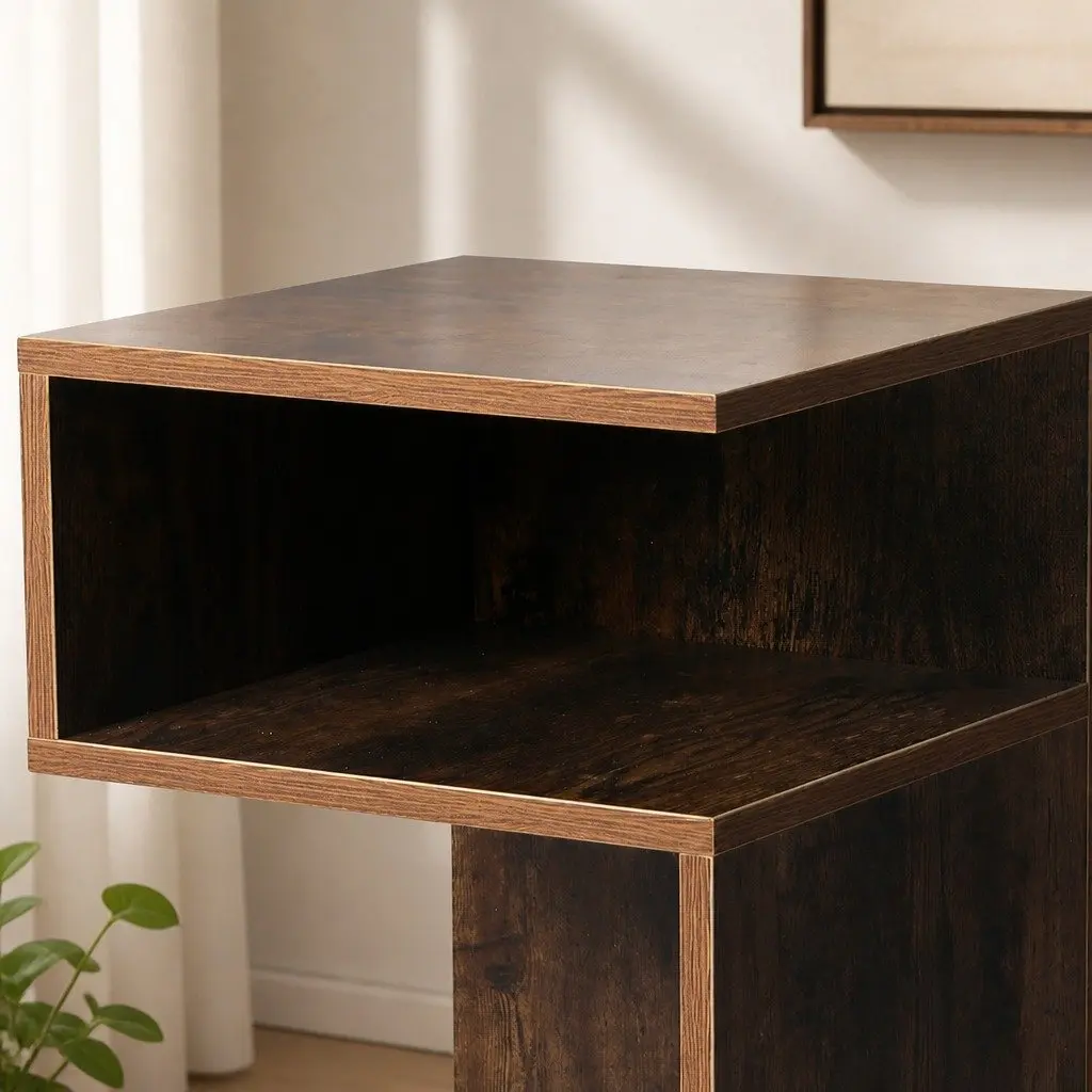 Bedside Table Wooden Open Shelves Oak 33x33x50cm