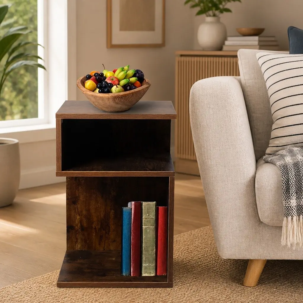 Bedside Table Wooden Open Shelves Oak 33x33x50cm