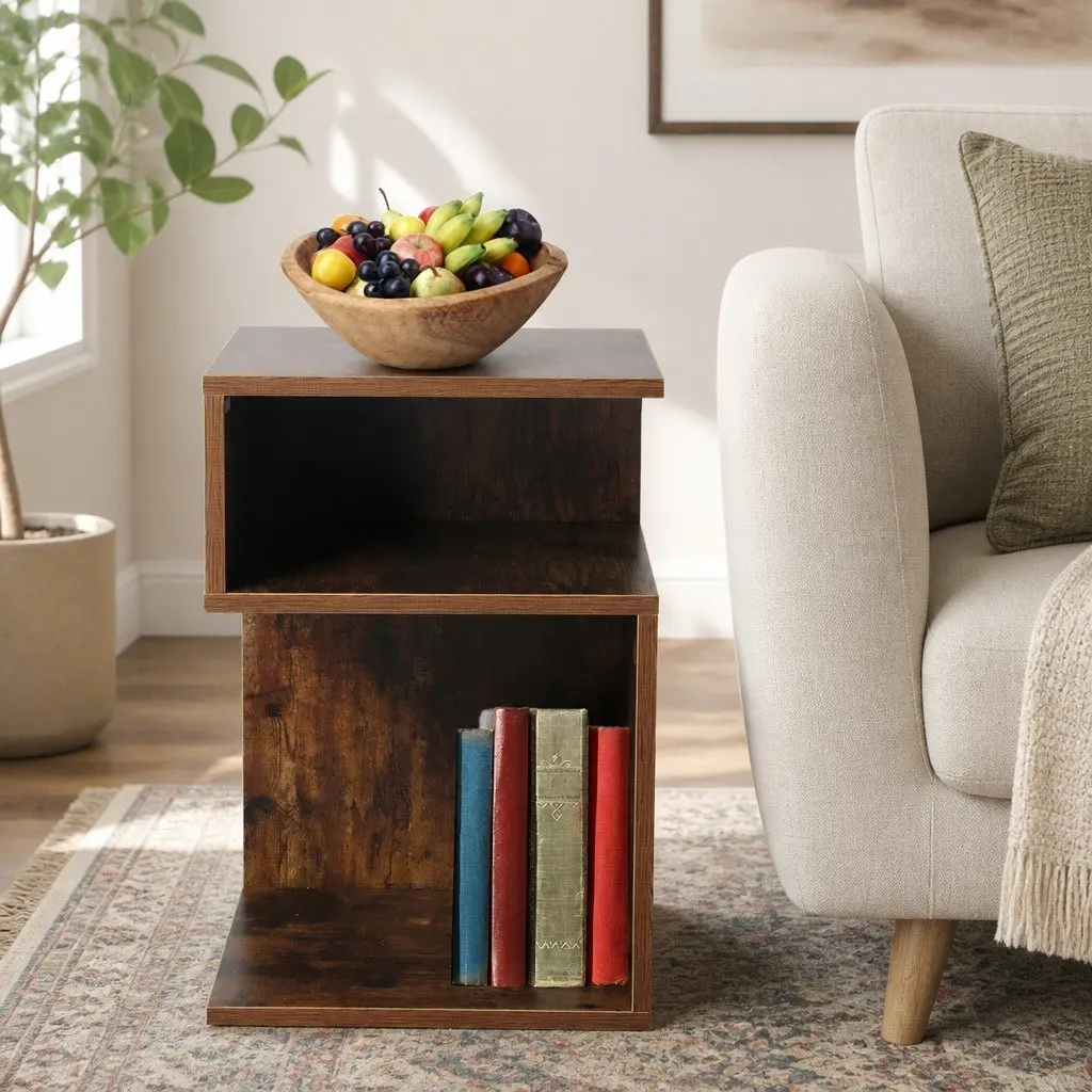 Bedside Table Industrial Style Oak 33cm W x 33cm D x 50cm H