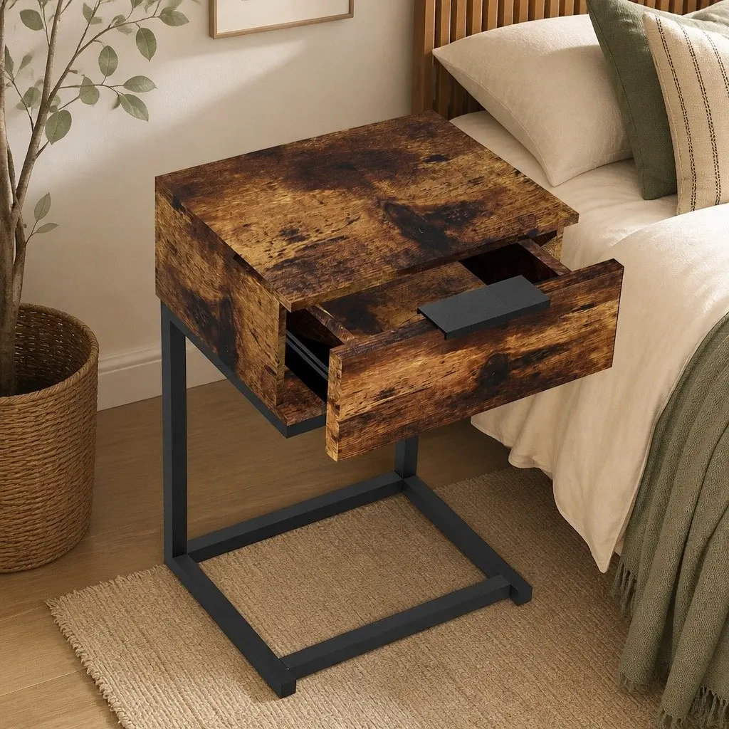 Bedside Table Industrial Style Wooden Storage Drawers 35cm W x 27cm D x 50cm H