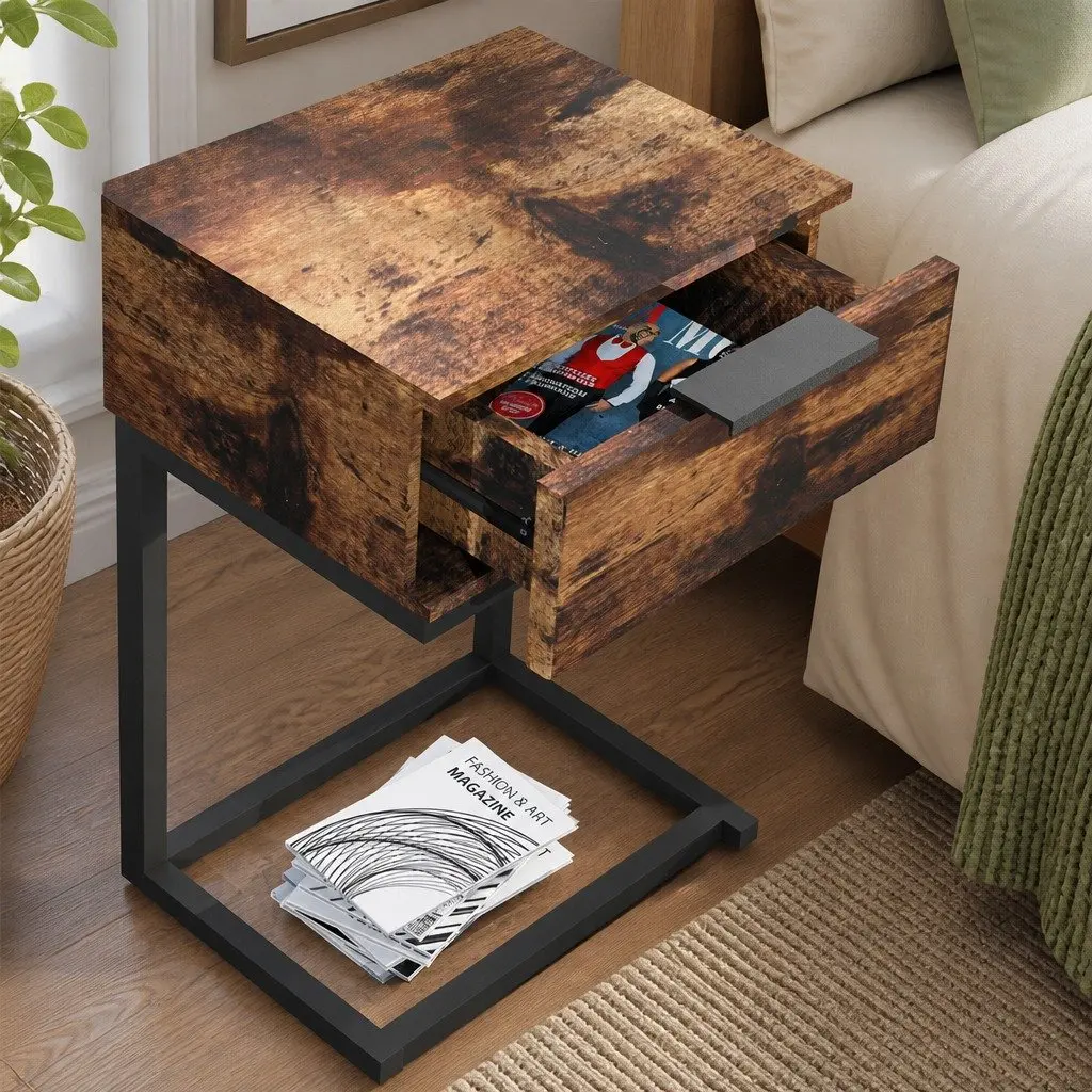 Bedside Table Industrial Style Wooden Storage Drawers 35cm W x 27cm D x 50cm H