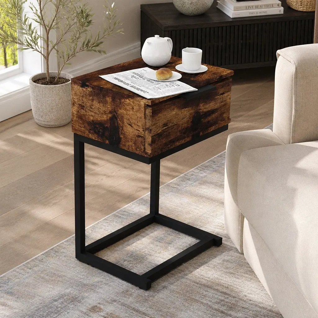 Bedside Table Industrial Style Wooden Storage Drawers 35cm W x 27cm D x 50cm H