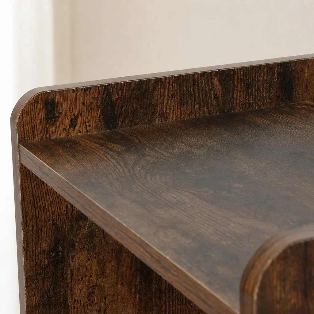 Oak Bedside Table with Integrated LED Light USB Charging Outlet 3 Drawers Nightstand