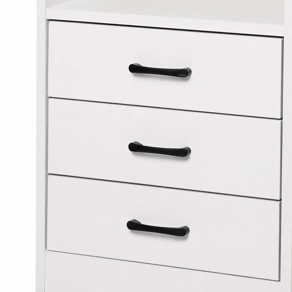 Nightstand White USB Charger Outlet LED Light 3 Drawers 40cm x 35cm x 64cm