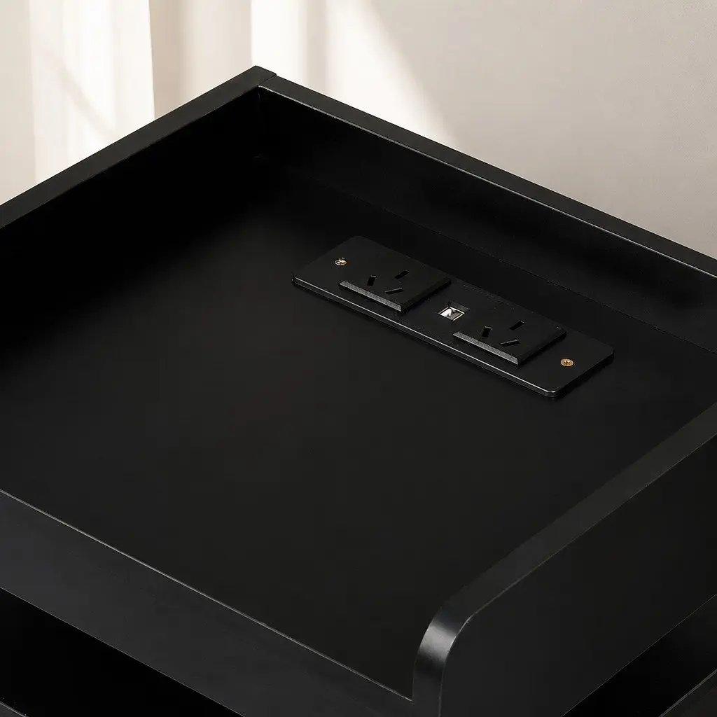 Bedside Table with USB Charger RGB LED Lighting Storage Cabinet Black 40cm x 35cm x 58cm