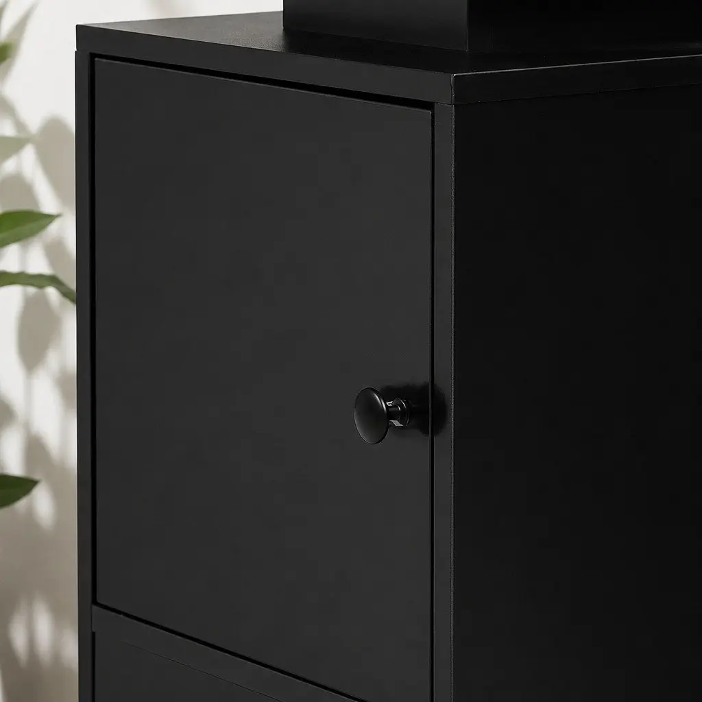 Bedside Table with USB Charger RGB LED Lighting Storage Cabinet Black 40cm x 35cm x 58cm