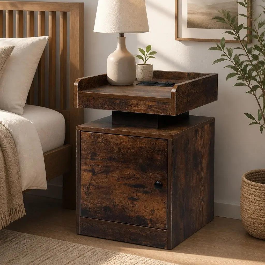 Oak Bedside Table with USB Charging & LED