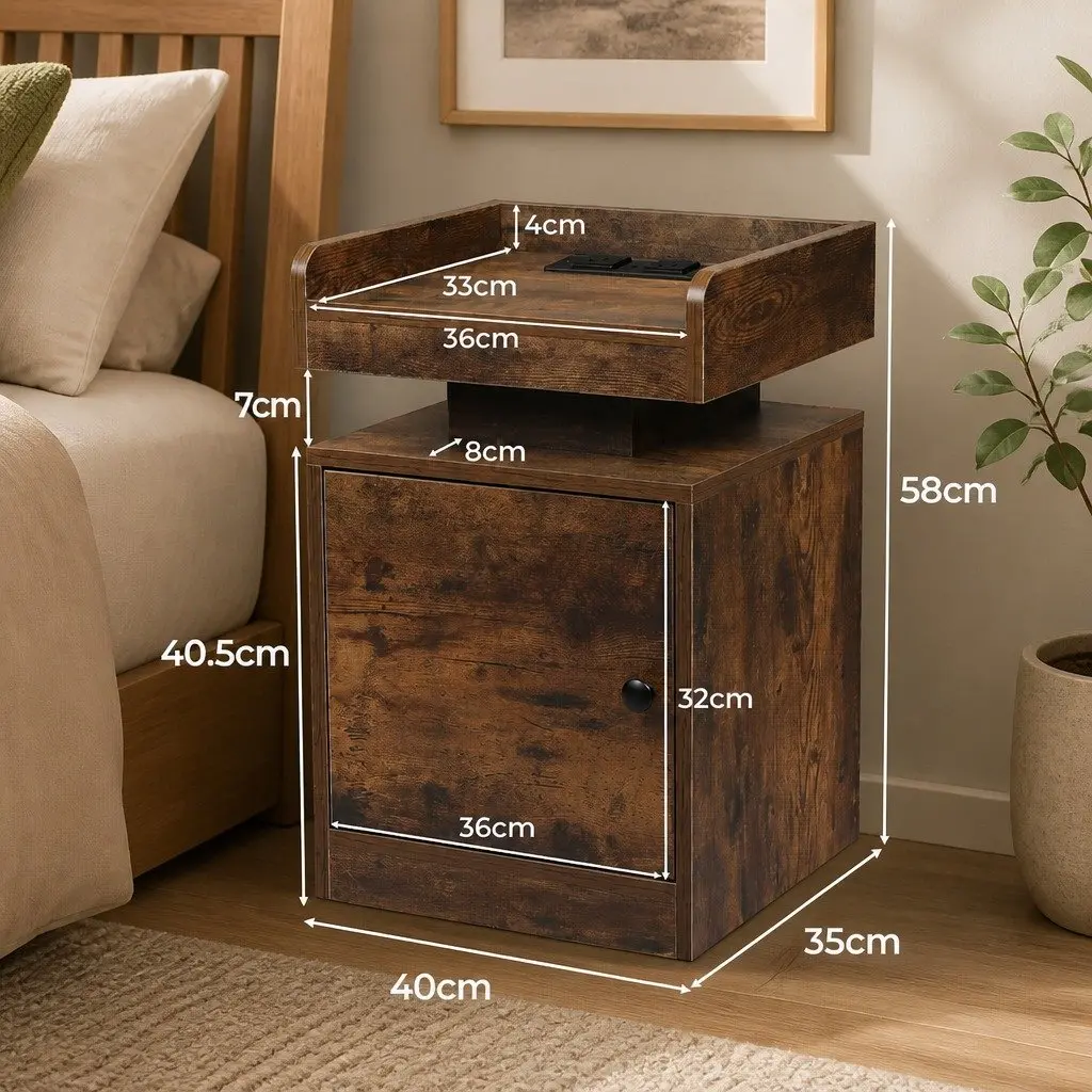 Oak Bedside Table with USB Charging & LED
