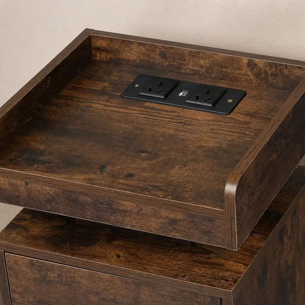 Oak Bedside Table with USB Charging & LED