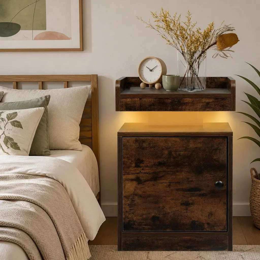 Oak Bedside Table with USB Charging & LED
