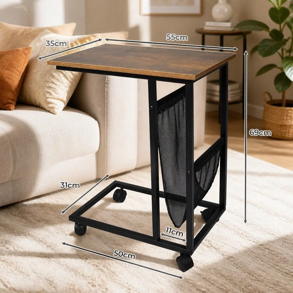 Side Table Industrial Style Mobile with Mesh Storage 55cm W x 35cm D x 69cm H