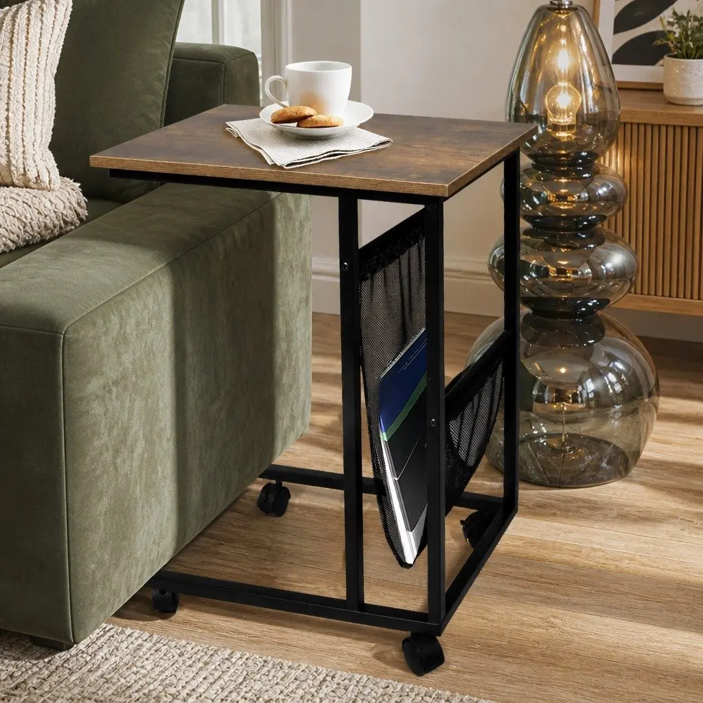 Side Table Industrial Style Mobile with Mesh Storage 55cm W x 35cm D x 69cm H