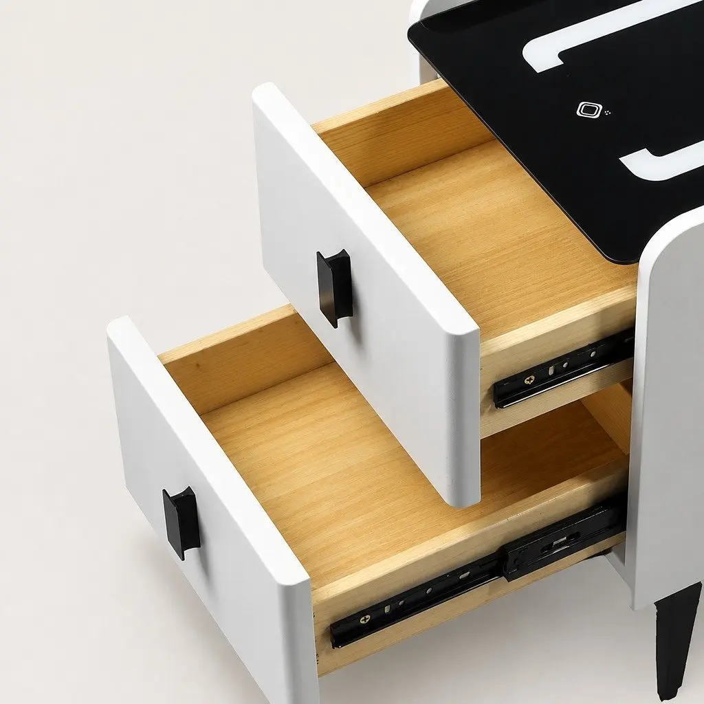 Bedside Table with LED Lights Wireless Charging USB Ports 30cm x 40cm x 46cm