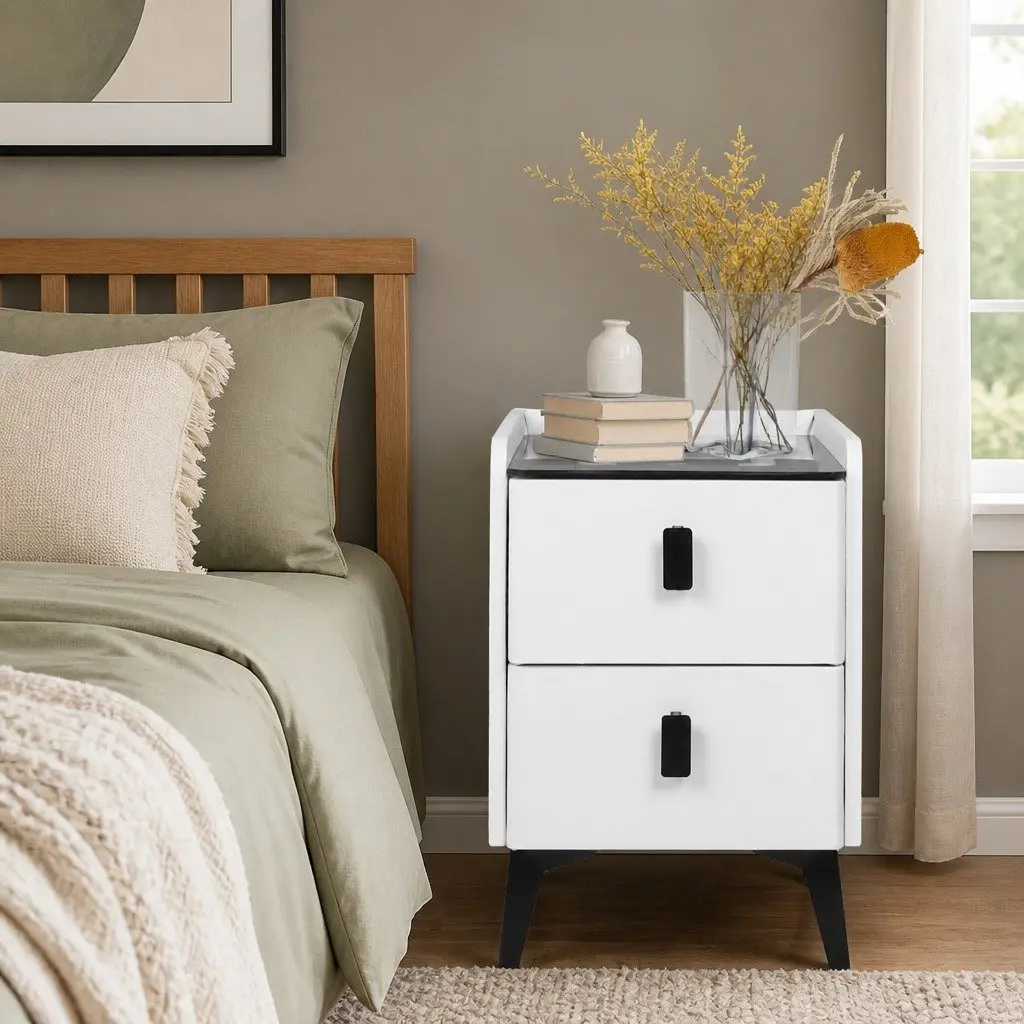 Bedside Table with LED Lights Wireless Charging USB Ports 30cm x 40cm x 46cm