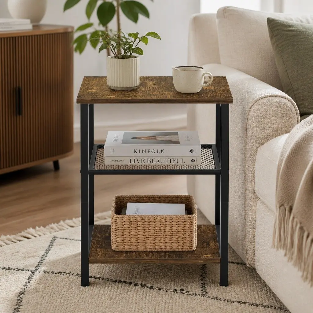 3-Tier Side Table Storage Shelves Living Room Bedroom Compact Space-Saving