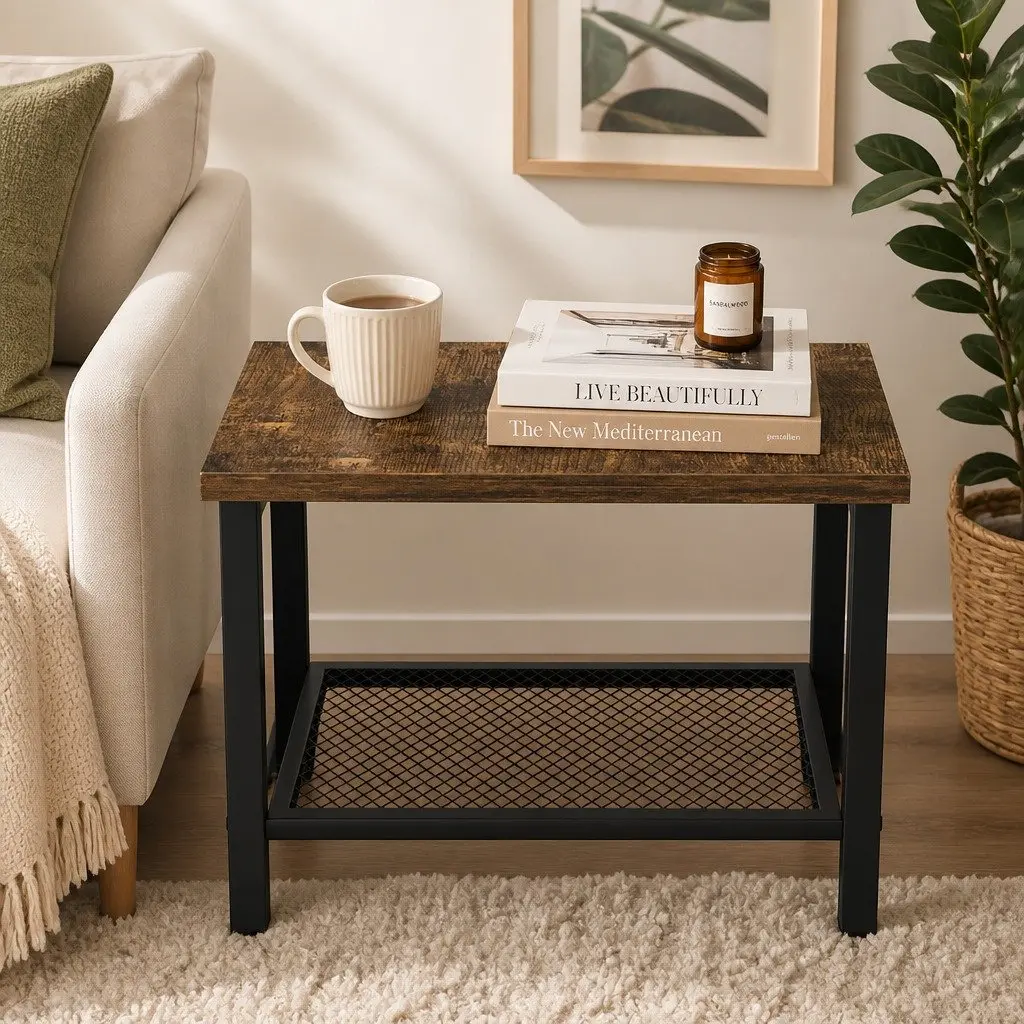 3-Tier Side Table Storage Shelves Living Room Bedroom Compact Space-Saving