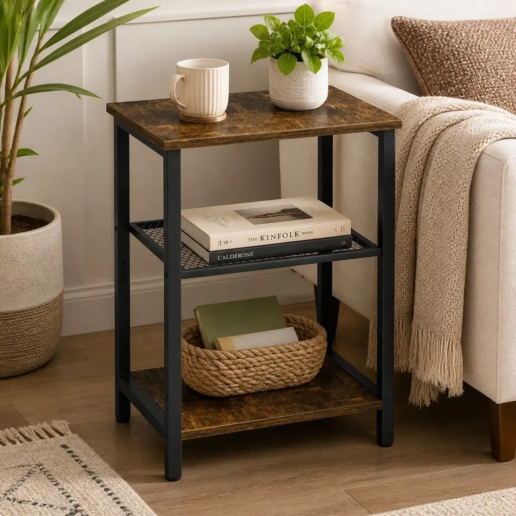 3-Tier Side Table Storage Shelves Living Room Bedroom Compact Space-Saving
