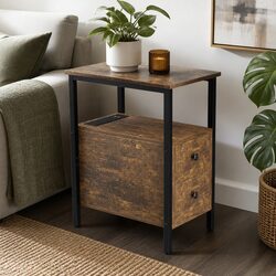 Friendly Side Table with USB Charging and Storage Drawers