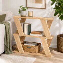 Slim Side Table Storage Compact Coffee Table Two-Tier Design Oak
