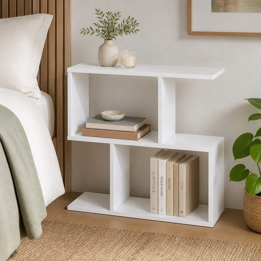 Slim 2 Tier Narrow Side Table Bedside Nightstand Storage Shelf Compact Modern