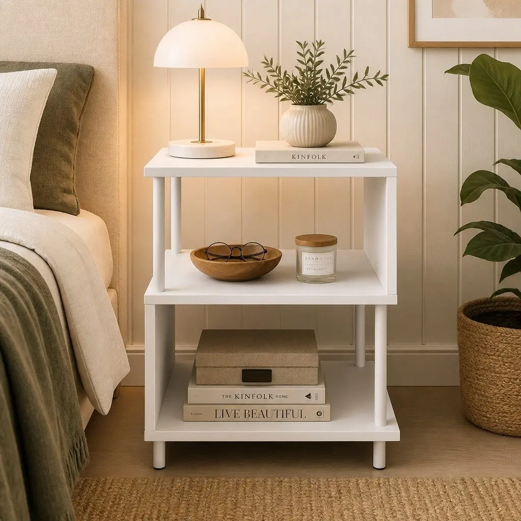 Modern Side Table 3-Tier Storage Bedside End Table S-Shaped Design Accent