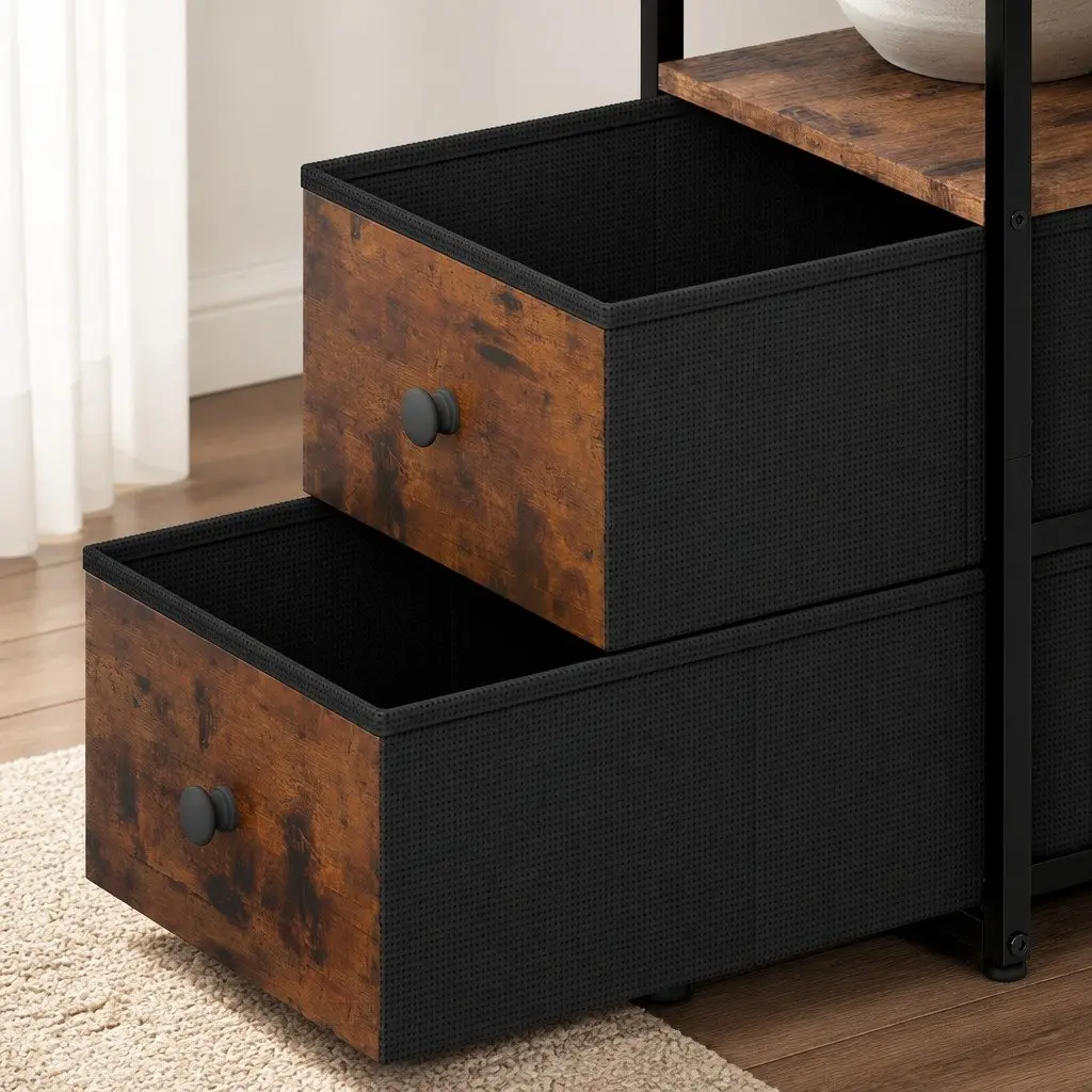 Bedside Table Side Table 2 Drawers Storage Cabinet with Charging Station Brown