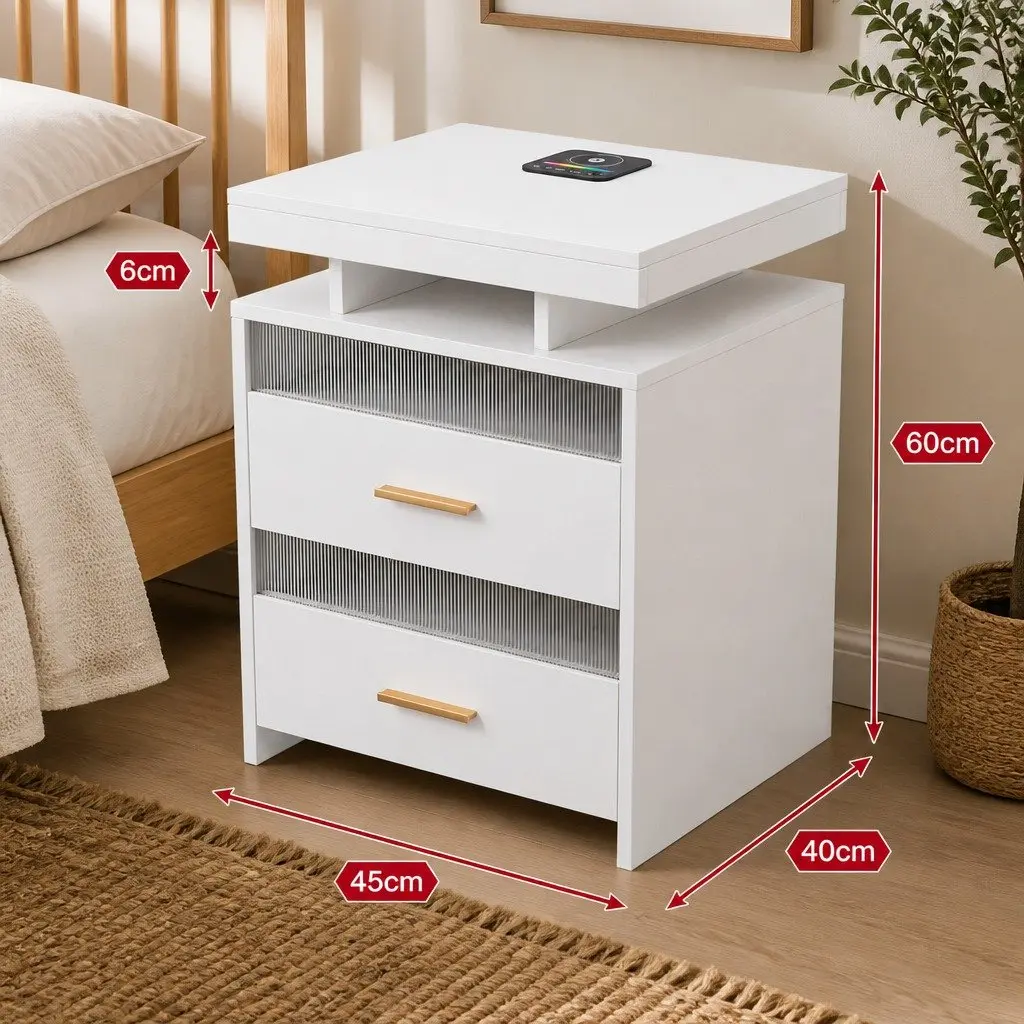 Bedside Table Motion Sensor RGB Charging White 45 x 40 x 60 cm
