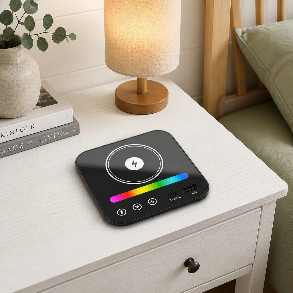 Bedside Table Motion Sensor RGB Charging White 45 x 40 x 60 cm
