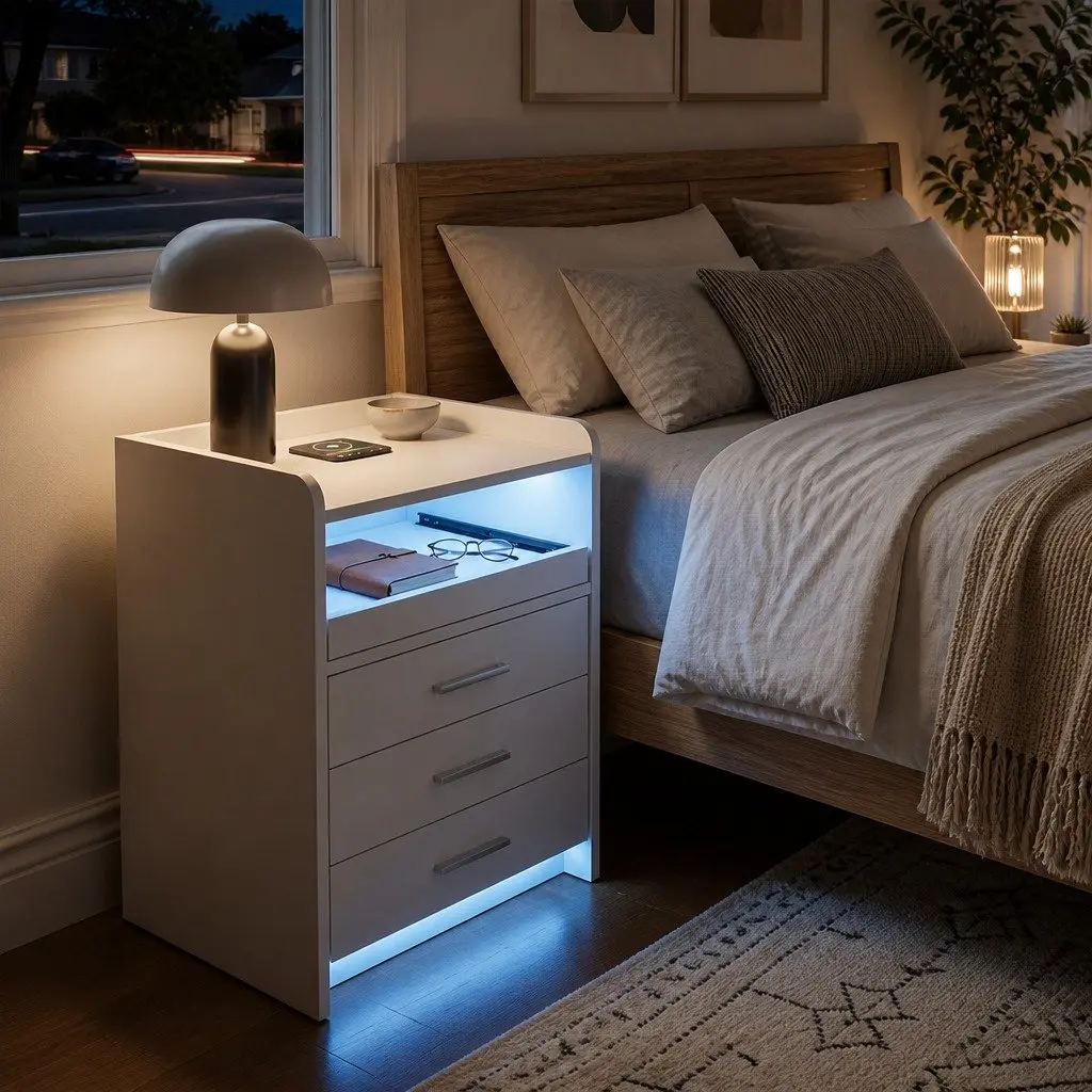 Nightstand USB Wireless Charging Motion Sensor Light with Storage 45cm x 40cm x 64cm
